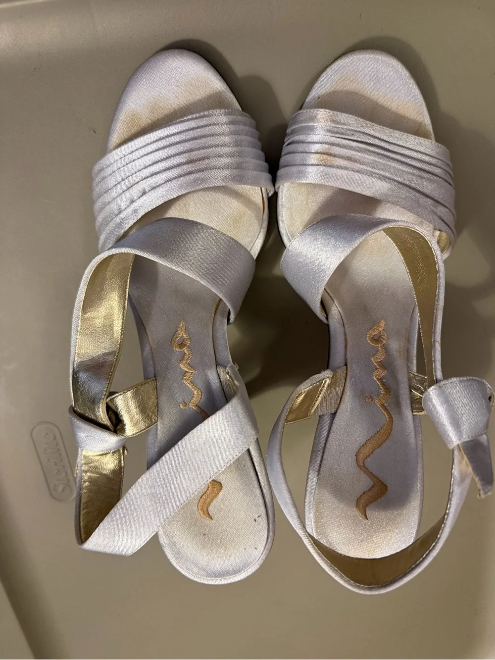 Nina White Satin Strappy Low Heel Sandals